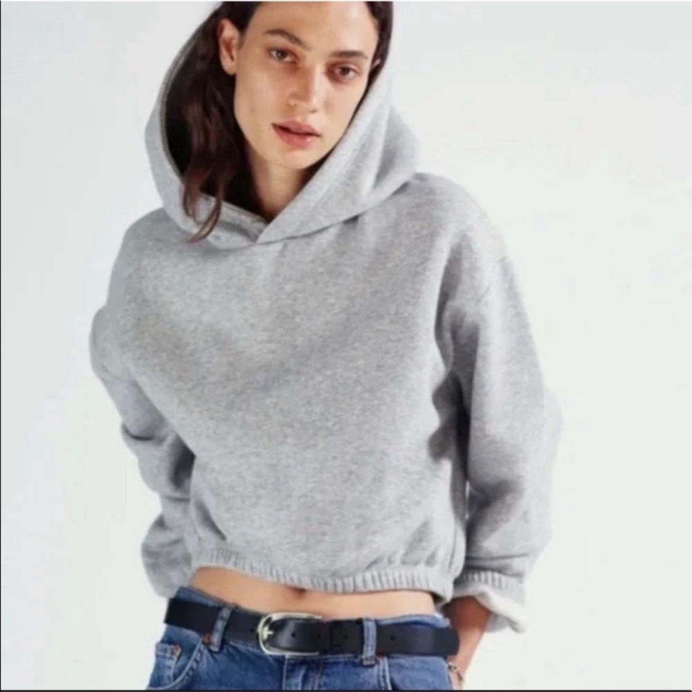 Zara Cropped Grey Hoodie